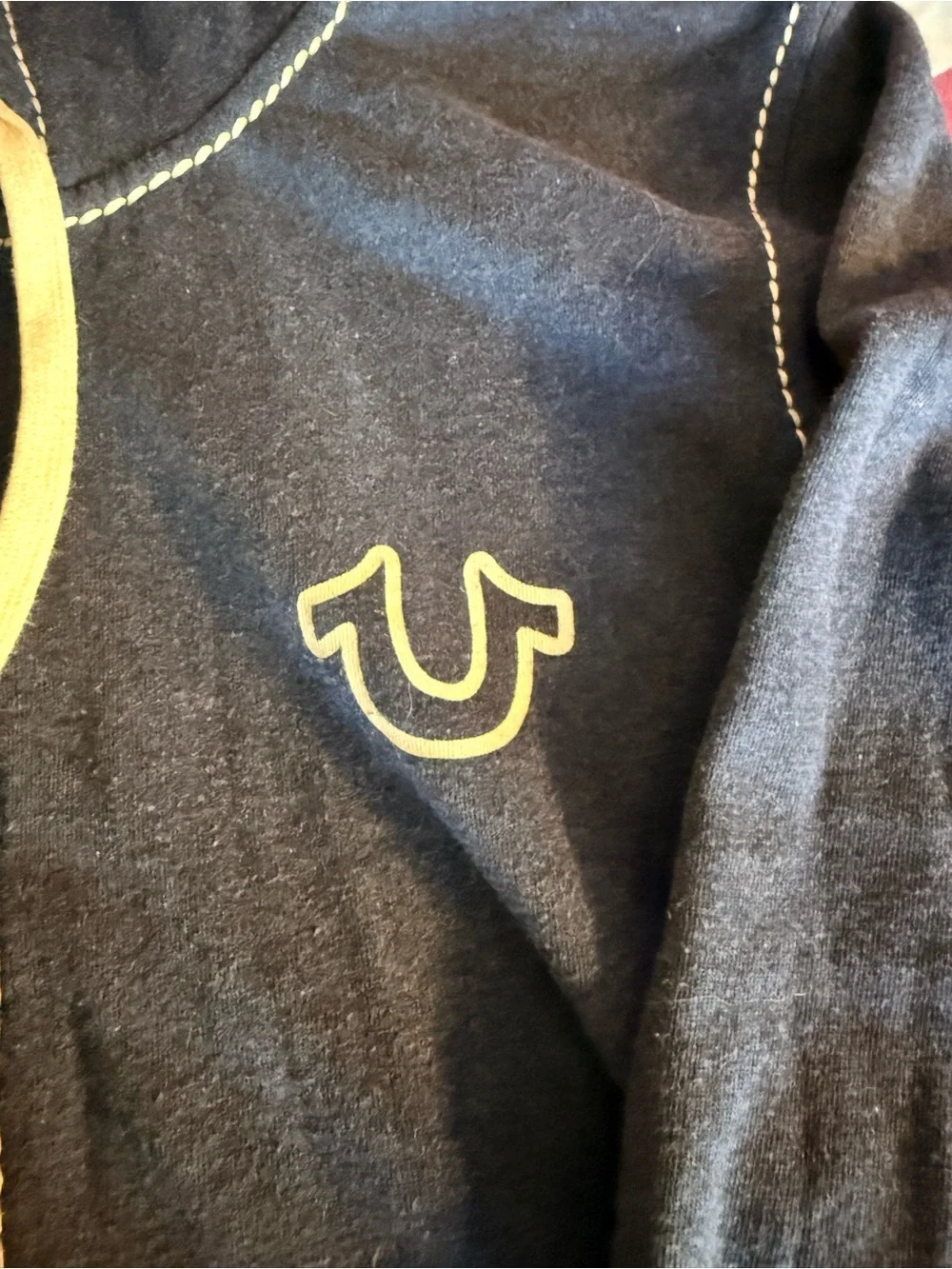 True Religion Men's Zip-Up Hoodie in Dark Navy with Cream Accents